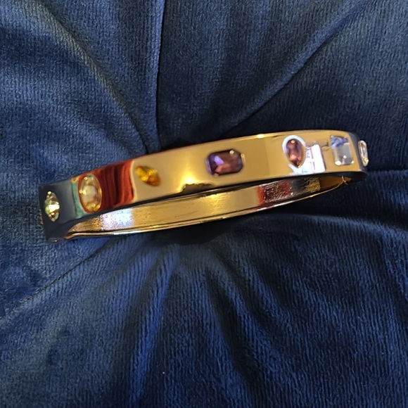 Enamel gold tone Multi set in stones embellished  hindge Bangle Bracelet - Picture 10 of 13